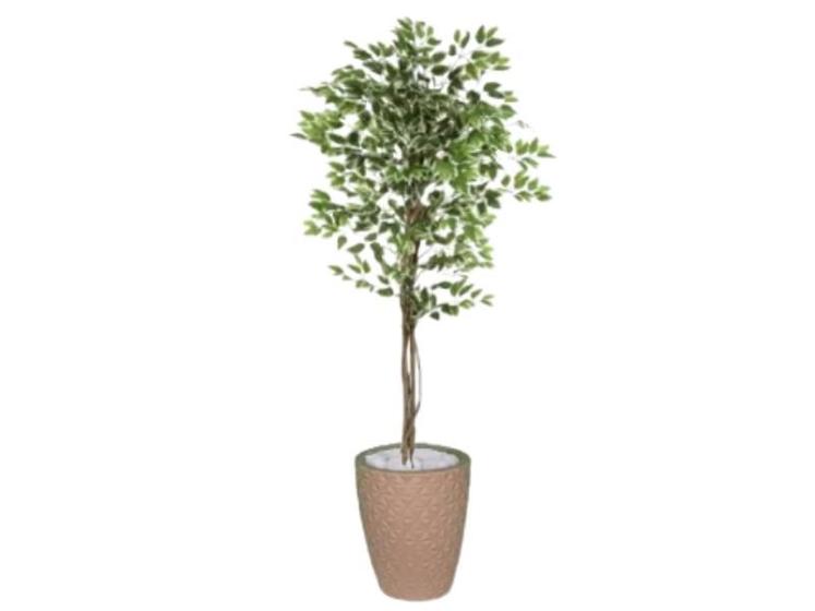 Imagem de Planta Artificial Ficus Verde Creme 1,5 kit + Vaso E. Bege 30 cm