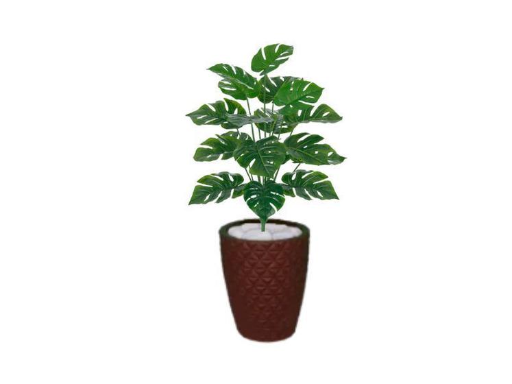 Imagem de Planta Árvore Artificial Costela-de-Adão Real Toque Verde 60cm Kit + Vaso E. Marrom 32cm
