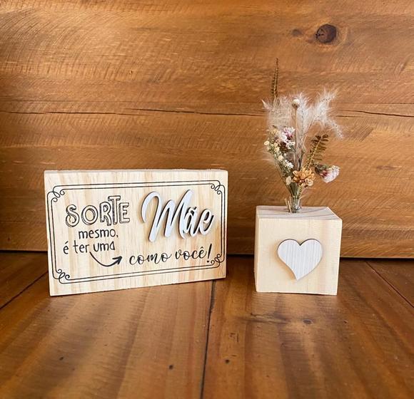 Imagem de Plaquinha Afetiva Presente para Mãe e Cubo Coração com Buque