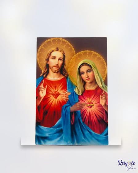 Imagem de Plaquinha de mesa- Sagrado Coração de Jesus e Maria- mdf 11x15cm