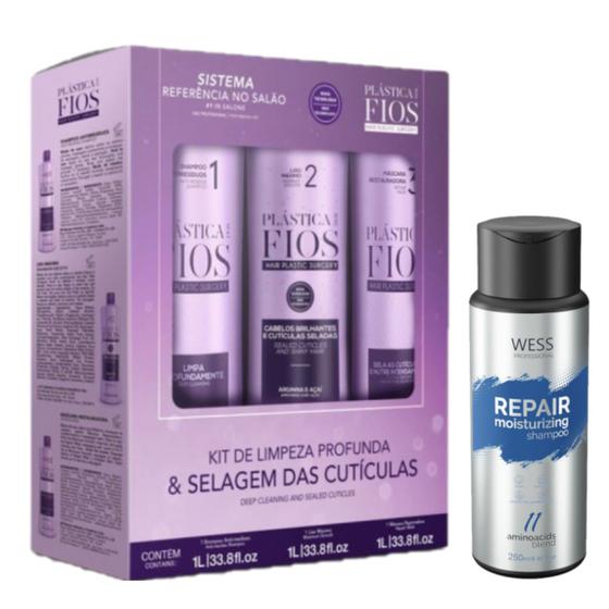 Imagem de Plástica dos Fios Kit 3x1L + Wess Repair Shampoo 250ml