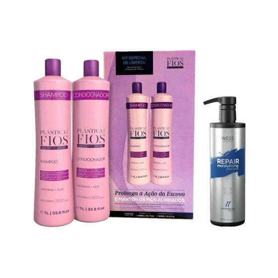 Imagem de Plástica dos Fios Kit Sh e Cd 1L + Wess Repair Shampoo 500ml