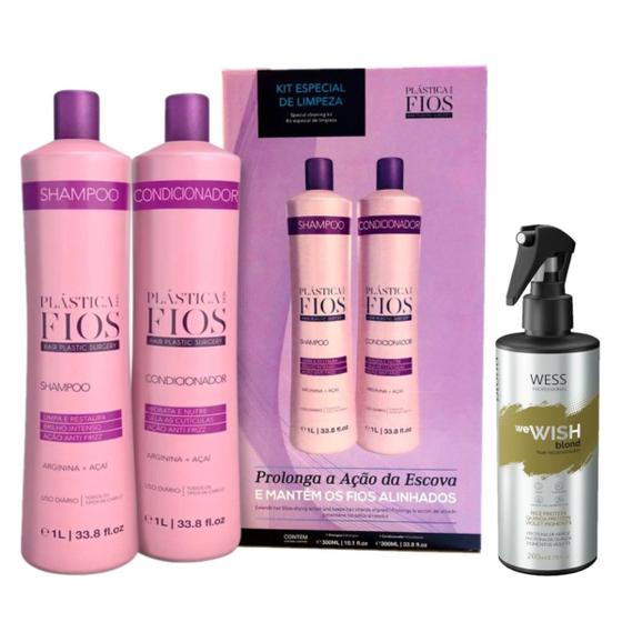 Imagem de Plástica dos Fios Kit Sh e Cd 1L + Wess We Wish Blond 260ml