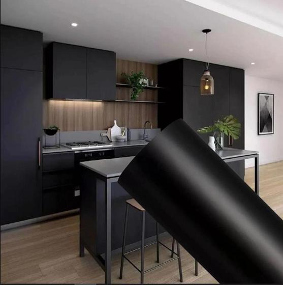 Imagem de Plástico Adesivo Para Decoração Preto Rolo 45Cmx10M 80Mic - Leonora