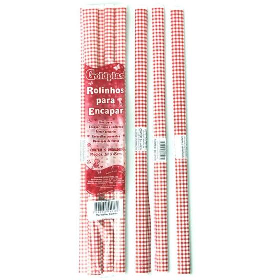 Imagem de Plástico para Encapar 2M X 45CM Xadrez Vermelho - Pacote com 5 Unidades