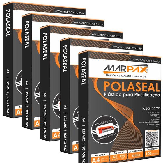 Plástico para plastificação A4 500un Polaseal 0,05 125mic Marpax