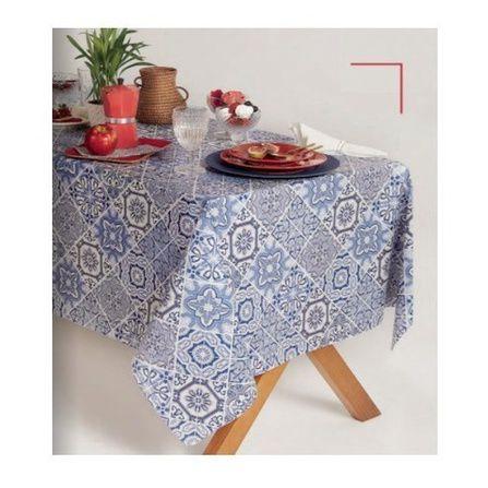 Imagem de Plastico Térmico Toalha de Mesa impermeavel Azulejo portugues azul 2,00 x 1,40 6 cadeiras