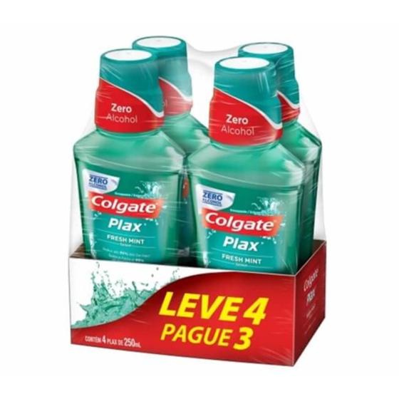 Plax Fresh Mint Enxaguante Bucal 4x250ml Menor preço em Plax Fresh Mint Enxaguante Bucal 4x250ml