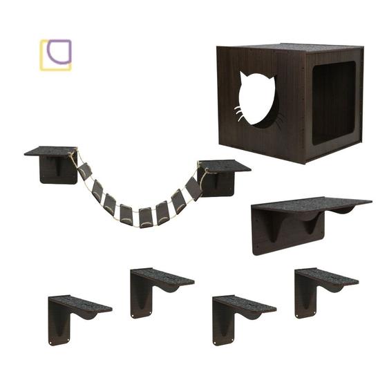 Imagem de Playground de gatos pintados casinha 7 peças marrom-tabaco