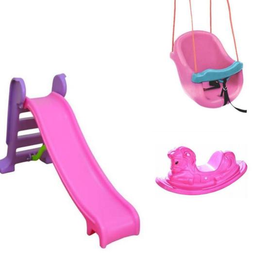 Playground Escorregador médio + Balanço + Gangorra infantil Rosa Natalplast Menor preço em Playground Escorregador médio + Balanço + Gangorra infantil Rosa Natalplast