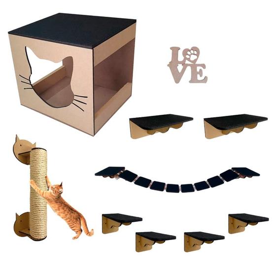 Imagem de Playground Gatos 8 Peças mdf 6mm Nicho Ponte Prateleiras