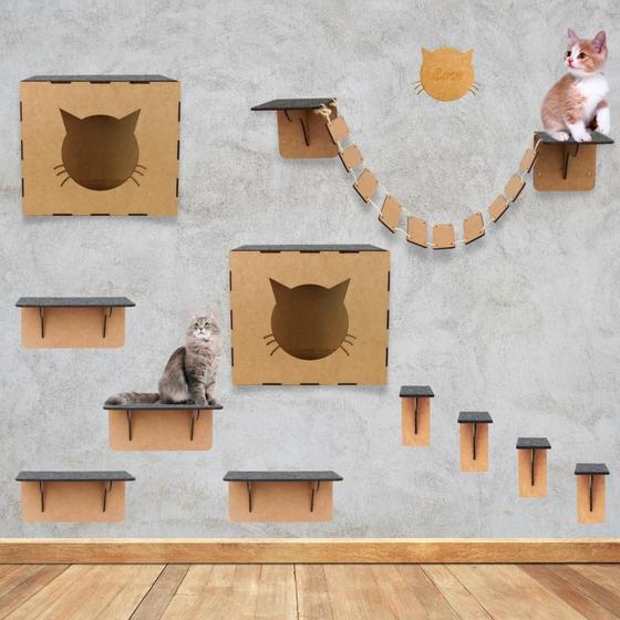 Playground Gatos de Parede Kit 11 Peças Prateleiras Nichos - Box Fan ...