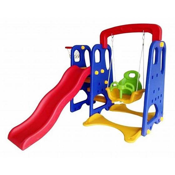 Imagem de Playground Infantil 3x1 Crianças com Cesta de Basquete e Balanço Azul/Vermelho/Amarelo G31 - Encantum