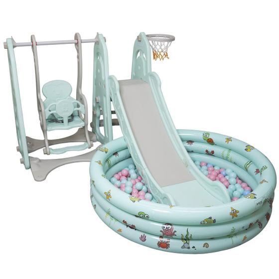 Playground Infantil 4 em 1 Escorregador Balanço Cesta Basquete Piscina Bolinha Importway BWPLP-4X1 Imagem de Playground Infantil 4 em 1 Escorregador Balanço Cesta Basquete Piscina Bolinha Importway BWPLP-4X1