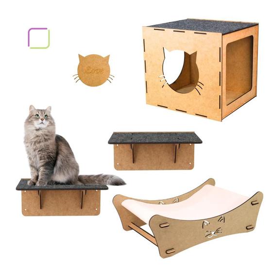 Imagem de Playground Para Gatos 4 Peças em Mdf Nicho Cama Prateleiras