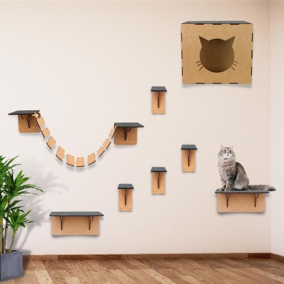 Playground para Gatos 8 Peças Nicho, Prateleiras e Arranhador de MDF Menor preço em Playground para Gatos 8 Peças Nicho, Prateleiras e Arranhador de MDF