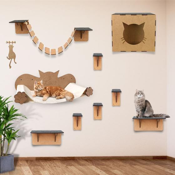 Imagem de Playground para Gatos com 9 Peças Brinquedo de Gato Ponte Nicho Rede Degraus Diversão para seu Pet