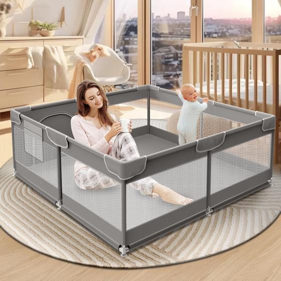 Imagem de Playpen Infantil XVIHX - Cinza 127x127cm - Para Interiores e Exteriores