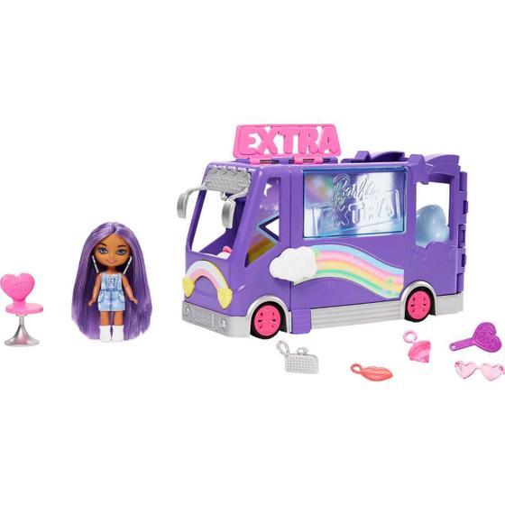 Imagem de Playset Barbie Extra Mini Mini Boneca e veículo de brinquedo com ônibus de turismo