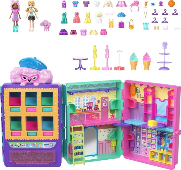 Imagem de Playset Polly Pocket Dolls e máquina de venda automática com 2 bonecas e animal de estimação