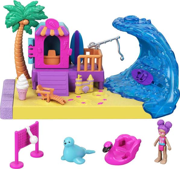 Imagem de Playset Pollyville Praia do Sol, Micro Boneca, Figura Animal Ótimo Presente 4+