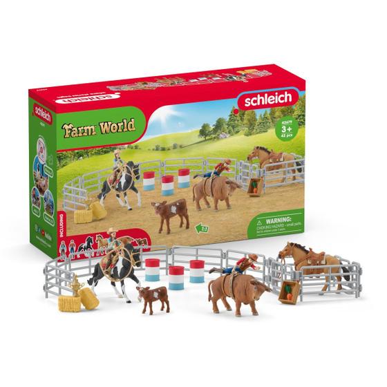 Imagem de Playset Schleich Rodeo Show de 42 peças com brinquedos de cowboy e cowgirl