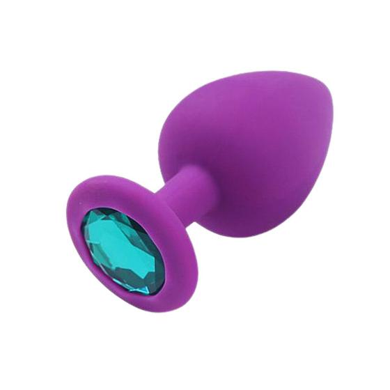 Imagem de Plug Anal Conico Tamanho M em SIlicone Roxo Pedra Azul Redonda