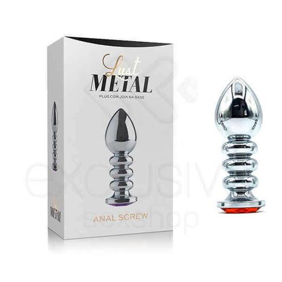 Imagem de Plug Anal Cromado Tamanho "P" com Formato Cônico e Detalhe de Joia - Lust Metal Anal Screw 