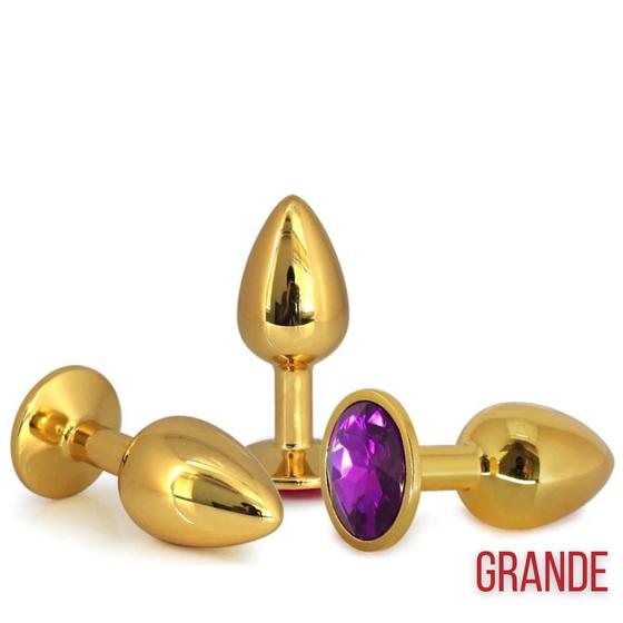 Imagem de Plug Anal Dourado Com Joia Na Base em Aço Inoxidável Grande