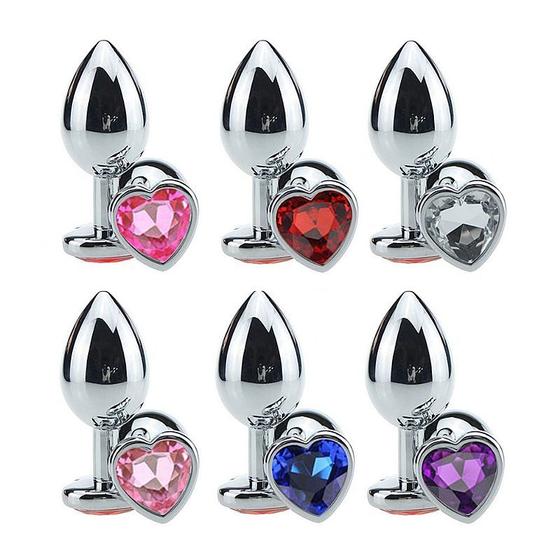 Imagem de Plug Anal em Metal Grande Base Coração e Cristal Colorido - Pink