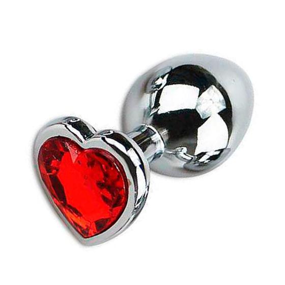 Imagem de Plug Anal "P" Aço Inoxidável Formato Cônico Pedra de Coração Vermelho