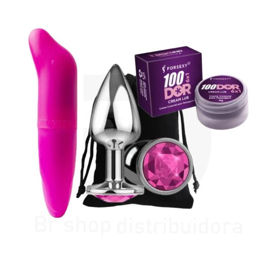 Imagem de Plug Anal Tamanho P + 100Dor 6X1 Cream Lub Anal Multifunções 4G + Vibrador Ponto G Liso