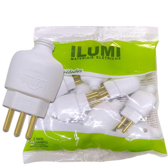 Imagem de Plug Macho com 3 Pinos Tomada 20a com Prensa Cabo para Extensão Branco Kit 10 unidades