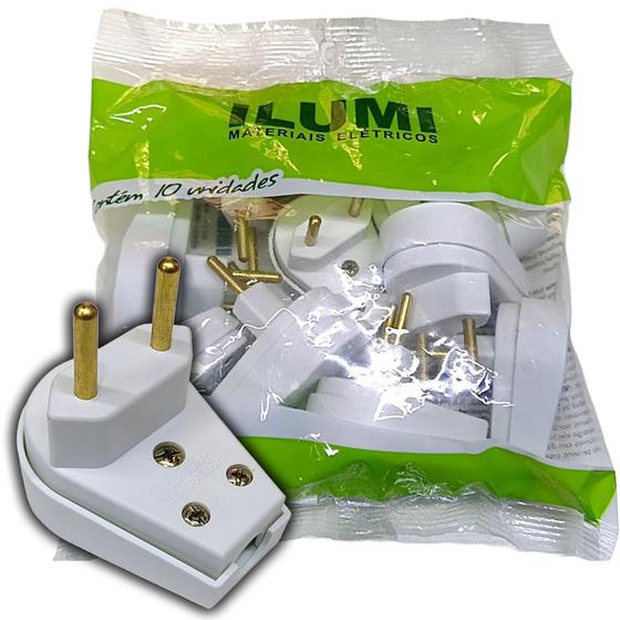 Imagem de Plug Macho Tomada Gigante com 2 Pinos 10a com Prensa Cabo para Extensão Branco Kit 10 Unidades