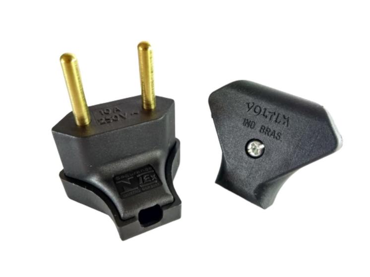 Imagem de Plug Macho Triangular Voltim 2P 10A Preto Kit 70 Un No Pote