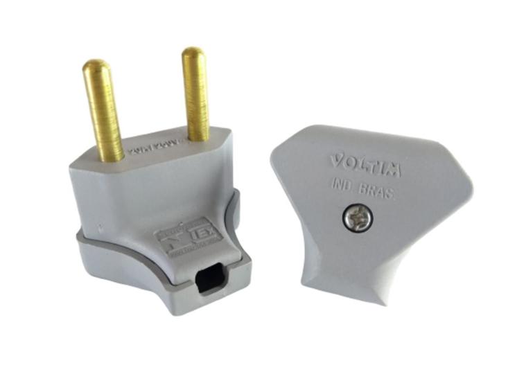 Imagem de Plug Macho Triangular Voltim 2P 20A Cinza Kit 70 Un No Pote