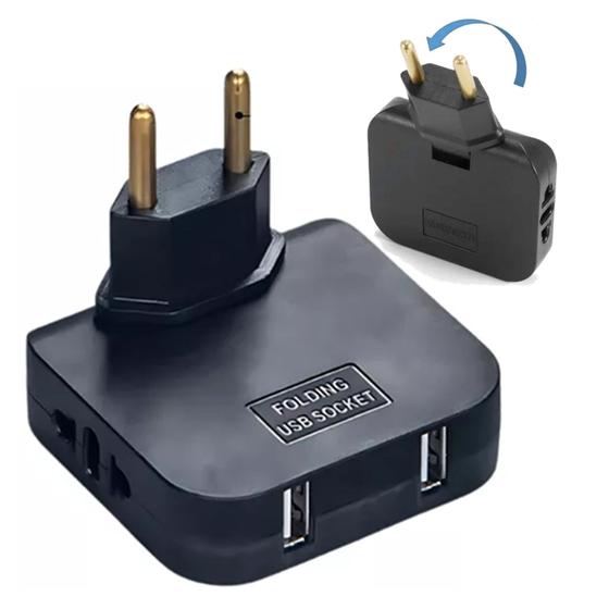 Imagem de Plug Tomada Carregador Multifunção 2 Entrada USB Com 2 Tomada 10A 90~250V
