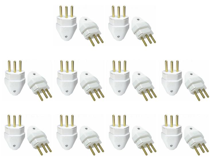 Imagem de Plugue Macho Branco 10a 2 Pólos + Terra Maciço Radial c/ 10