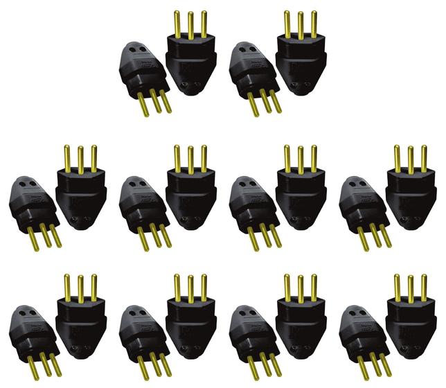 Imagem de Plugue Macho Preto 20a 2P+T Maciço Radial Kit com 10 peças