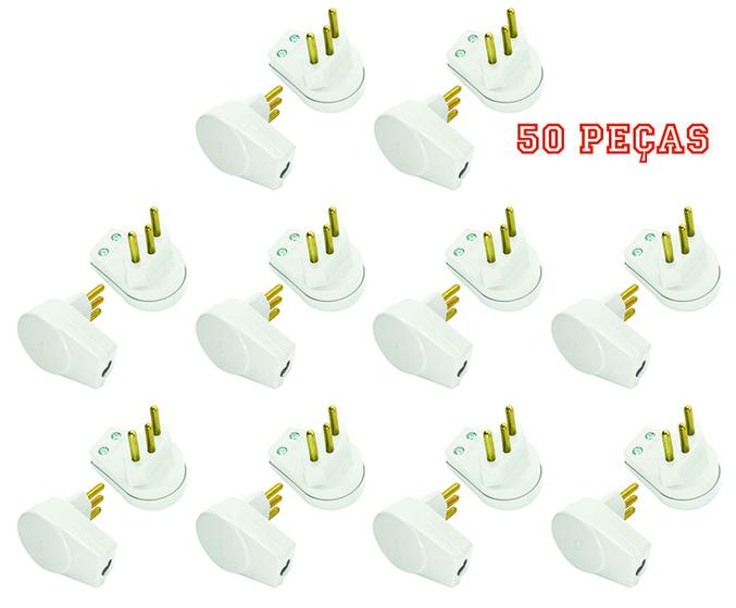 Imagem de Plugue Prensa Cabo Branco 10a 3 Pinos Maciços Radial c/ 50