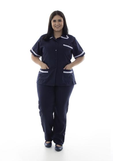 Plus Size - Conjunto de Jaleco e Calça em Oxford para Copeira, Faxineira Doméstica Menor preço em Plus Size - Conjunto de Jaleco e Calça em Oxford para Copeira, Faxineira Doméstica