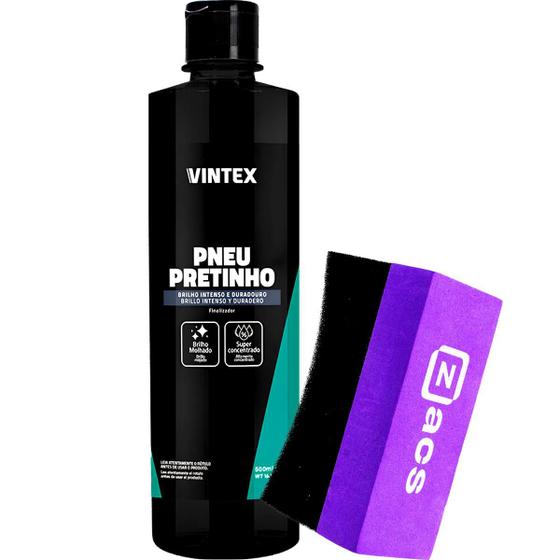 Imagem de Pneu Pretinho 500ml Brilho Para Pneus Carro Moto Caminhão + Aplicador de Pretinho Zacs