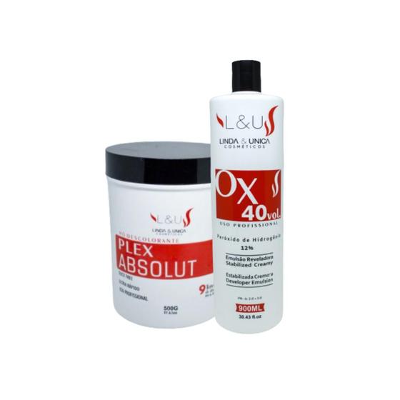 Imagem de Pó Descolorante Plex Absolut 9 Tons + Oxidante Reveladora 40 Volumes Linda & Única