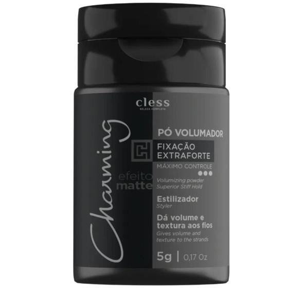 Imagem de Pó Volumador Extra Forte Charming 5g dá volume e textura aos cabelos com fixação moderada e efeito matte