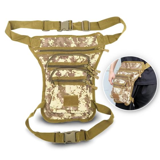 Imagem de Pochete de Perna Bolsa Cartucheira Tática Camuflada Reforçada Motoqueiro Militar Multiuso Bag Trilha Camping Bornal Masculina