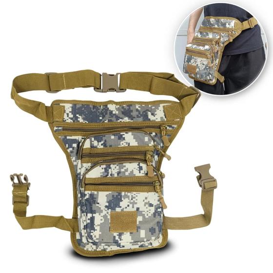 Imagem de Pochete de Perna Bolsa Cartucheira Tática Camuflada Reforçada Motoqueiro Militar Multiuso Bag Trilha Camping Bornal Masculina