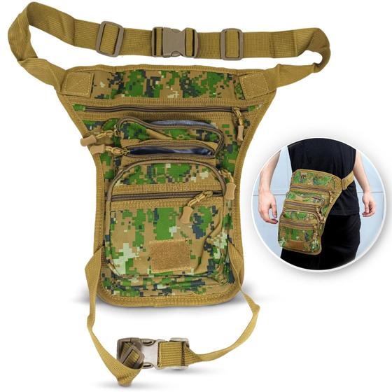 Imagem de Pochete de Perna Bolsa Cartucheira Tática Camuflada Reforçada Motoqueiro Militar Multiuso Bag Trilha Camping Bornal Masculina