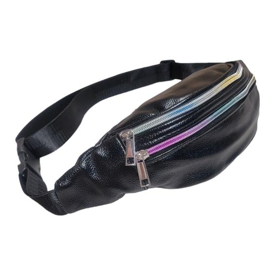 Imagem de Pochete Feminina Metalizada Holográfica 3 Bolsos