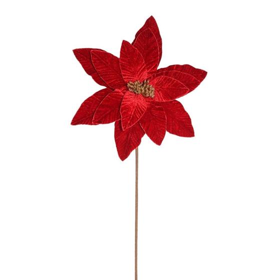 Imagem de Poinsetia Decorativa Natalina de Veludo Vermelho 30cm Tok da Casa