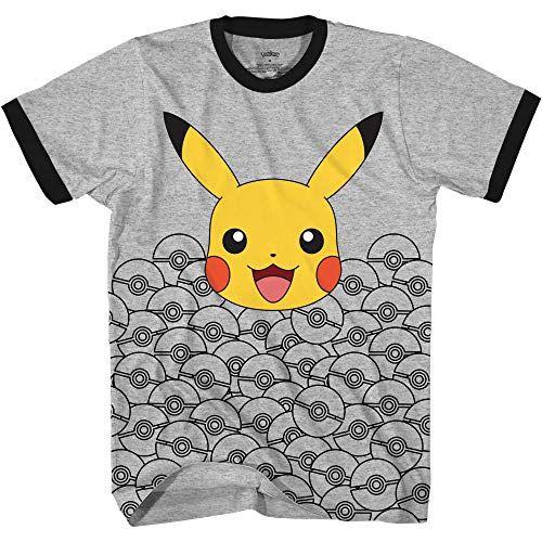 Imagem de Pokemon Boys Pikachu Game Shirt - Gotta Catch Em All - Ash Pikachu Charizard Pokeball Allover Camiseta Oficial (Heather Grey Black, Medium)